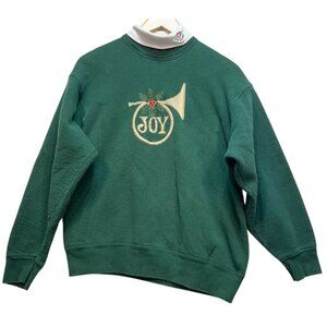 Vintage Sparks Womens Embroidered Joy Christmas Sweatshirt Size L Forest Green